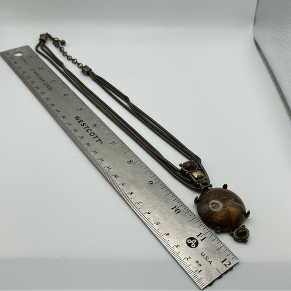 Bohemian Brown Swirl Faux Stone MultiStrand Pendant Necklace Egyptian Unique - Picture 7 of 10